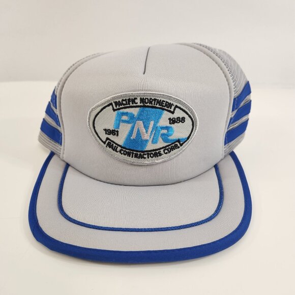 Pacific Northern Rail 3 Stripes Trucker Hat PNR 1988 Mesh Adjustable Vtg - Picture 1 of 8